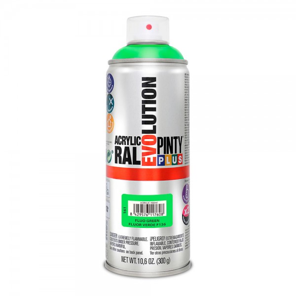Pintura acrílica spray evolution 520 cc f136 fluor verde 300 g (pack 2 unidades)