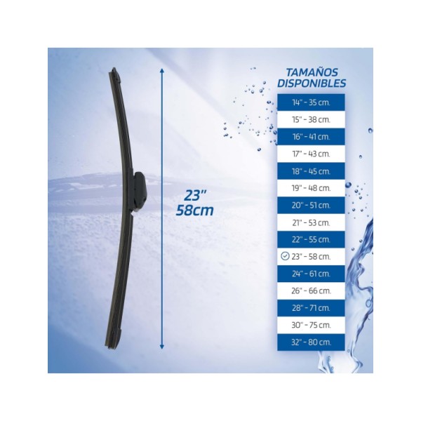 Escobilla Limpiaparabrisas Modelo Aquan66 Ultra Flex Series 23" 58 cm 1 Unidad con 8 Adaptadores