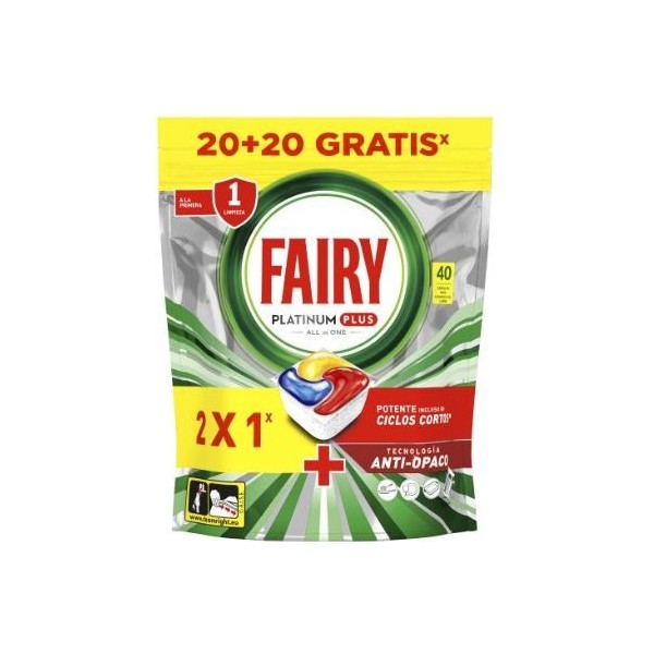 Fairy lavavajillas platinum plus 20 + 20 GRATIS